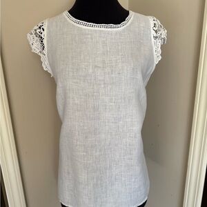 Viola Borghi Elegant White Linen and Lace Sleeve Women's Top L